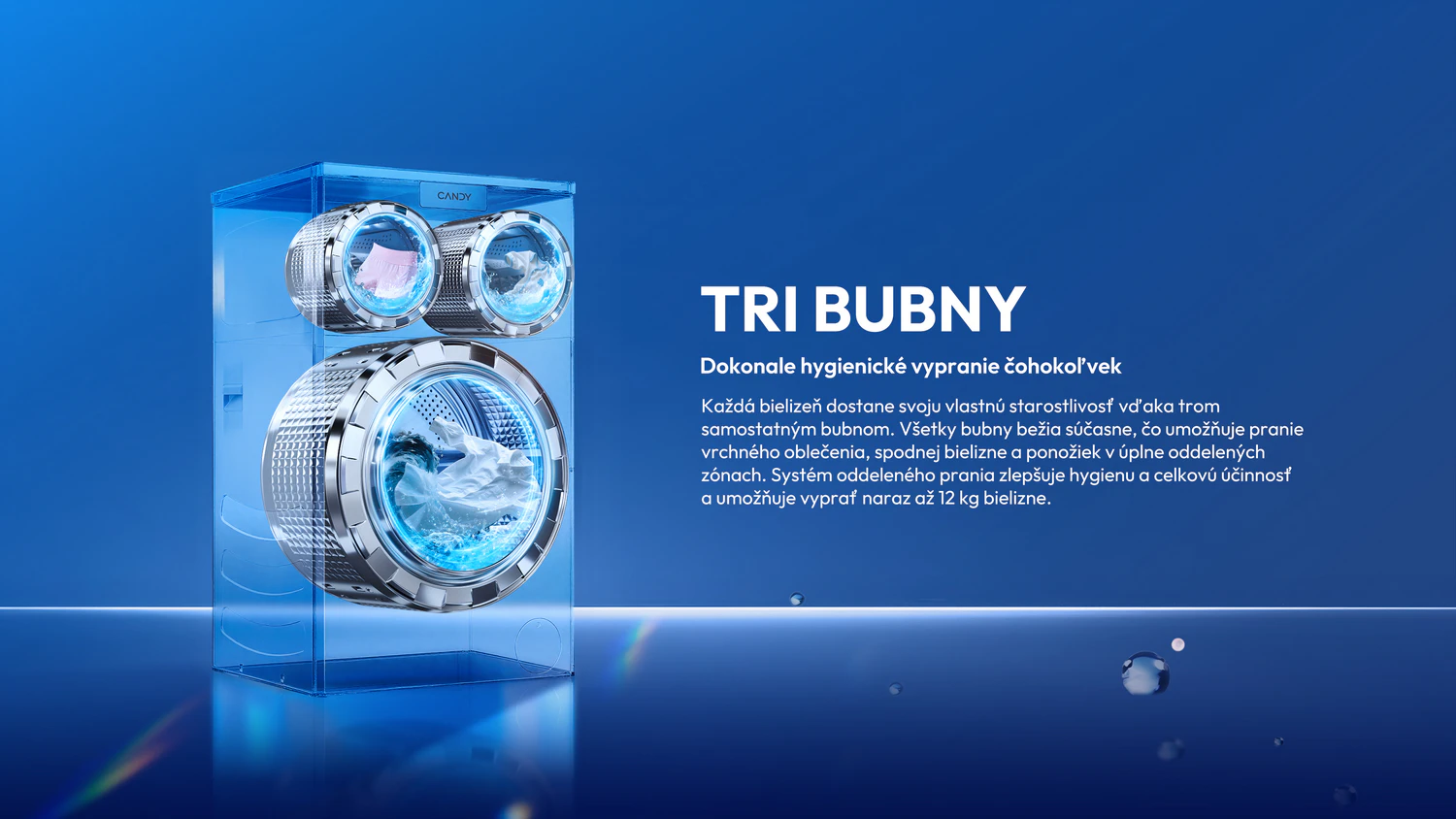 Grafika k syst&eacute;mu troch bubnov pr&aacute;čky Candy MultiWash