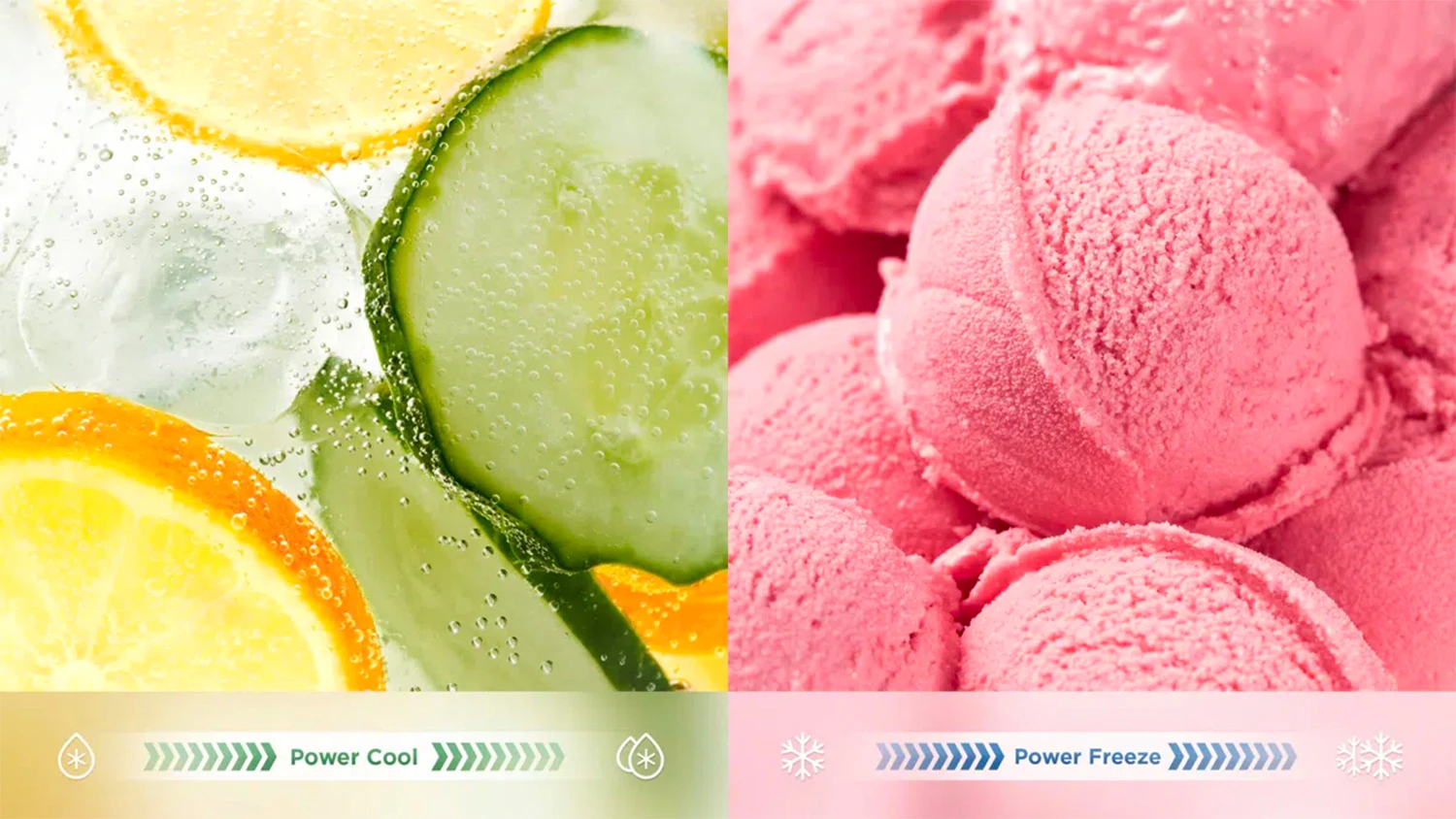 Vizualizace funkcí Power Cool a Power Freeze