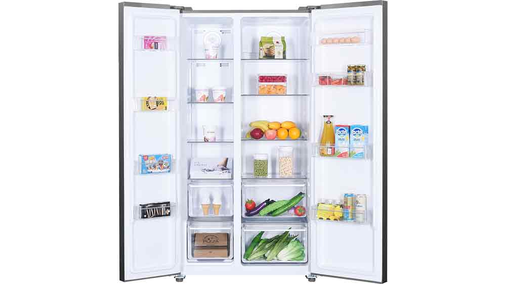 Americká lednice Beko GNO5323XPN s potravinami_02