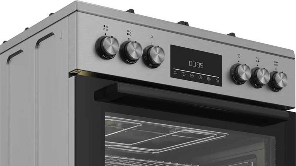 Multifunkční sporák Beko FBM 62330 GXTN detail knoflíků a LED displeje _03