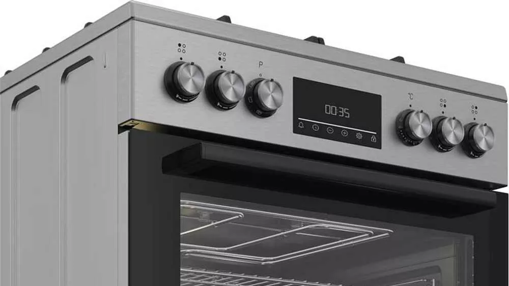 Multifunkční sporák Beko FBM 62330 GXTN detail knoflíků a LED displeje _03