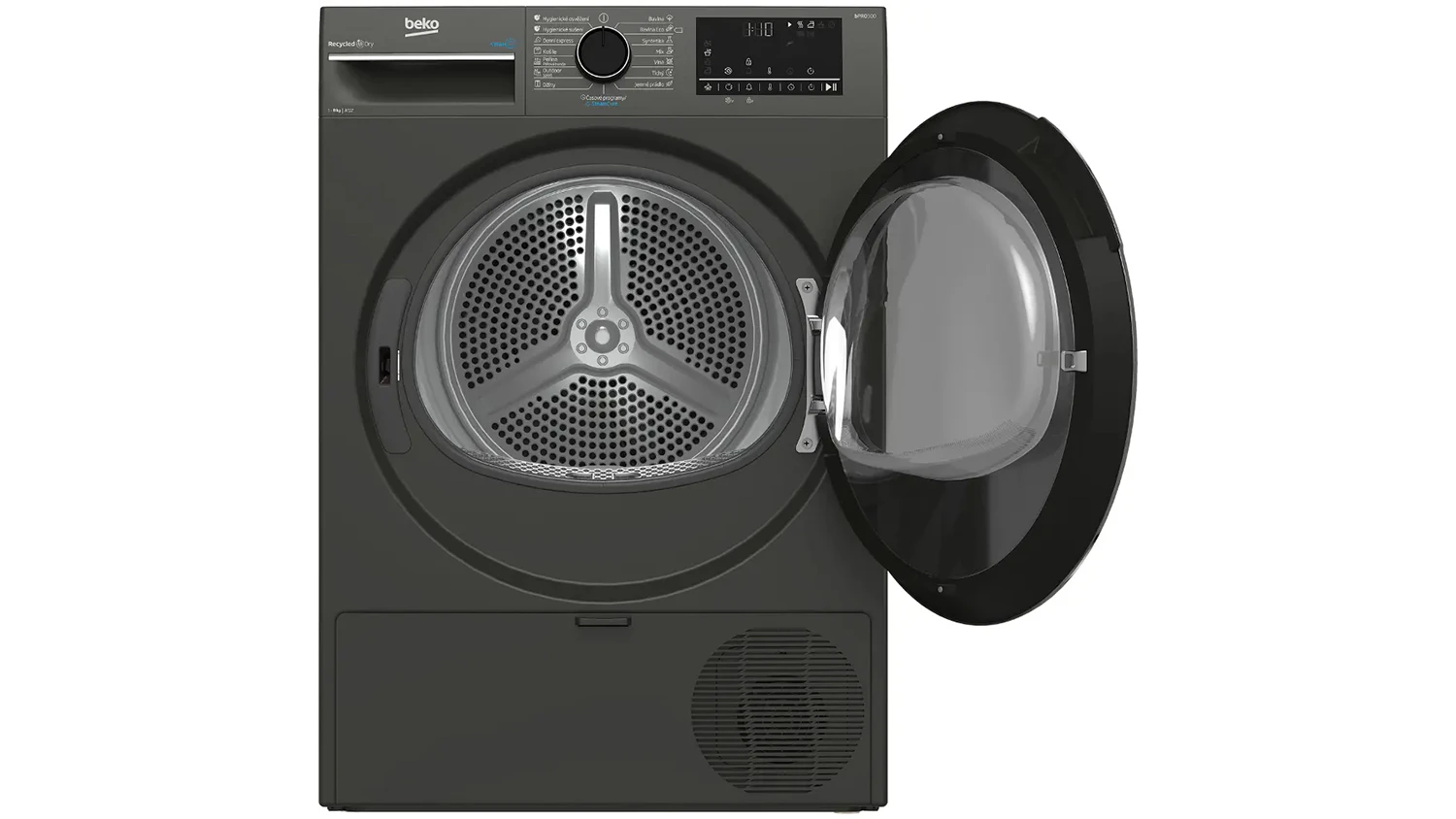 Sušička prádla Beko B7T482B9MBC s otevřenými dvířky
