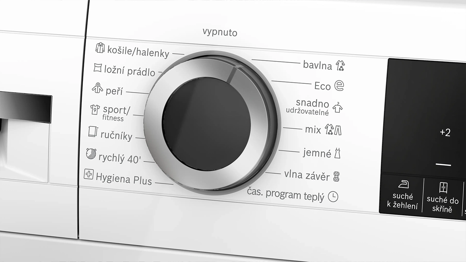 Detail na ovl&aacute;dac&iacute; panel su&scaron;ičky bielizne Bosch WQG233D9CS
