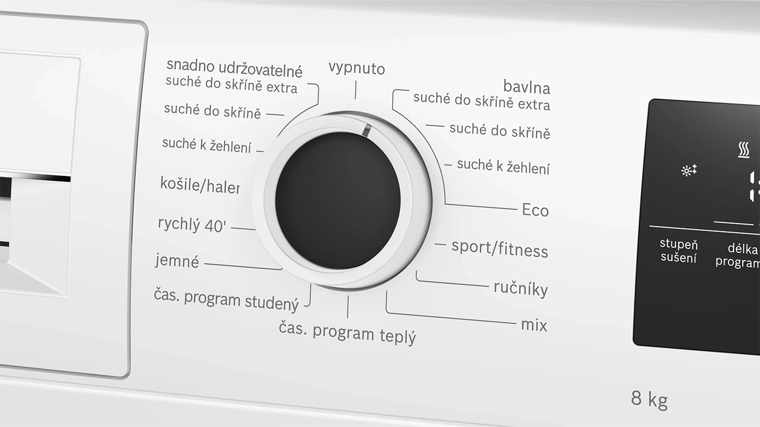 Detail na ovl&aacute;dac&iacute; panel su&scaron;ičky bielizne Bosch WTH85209CS