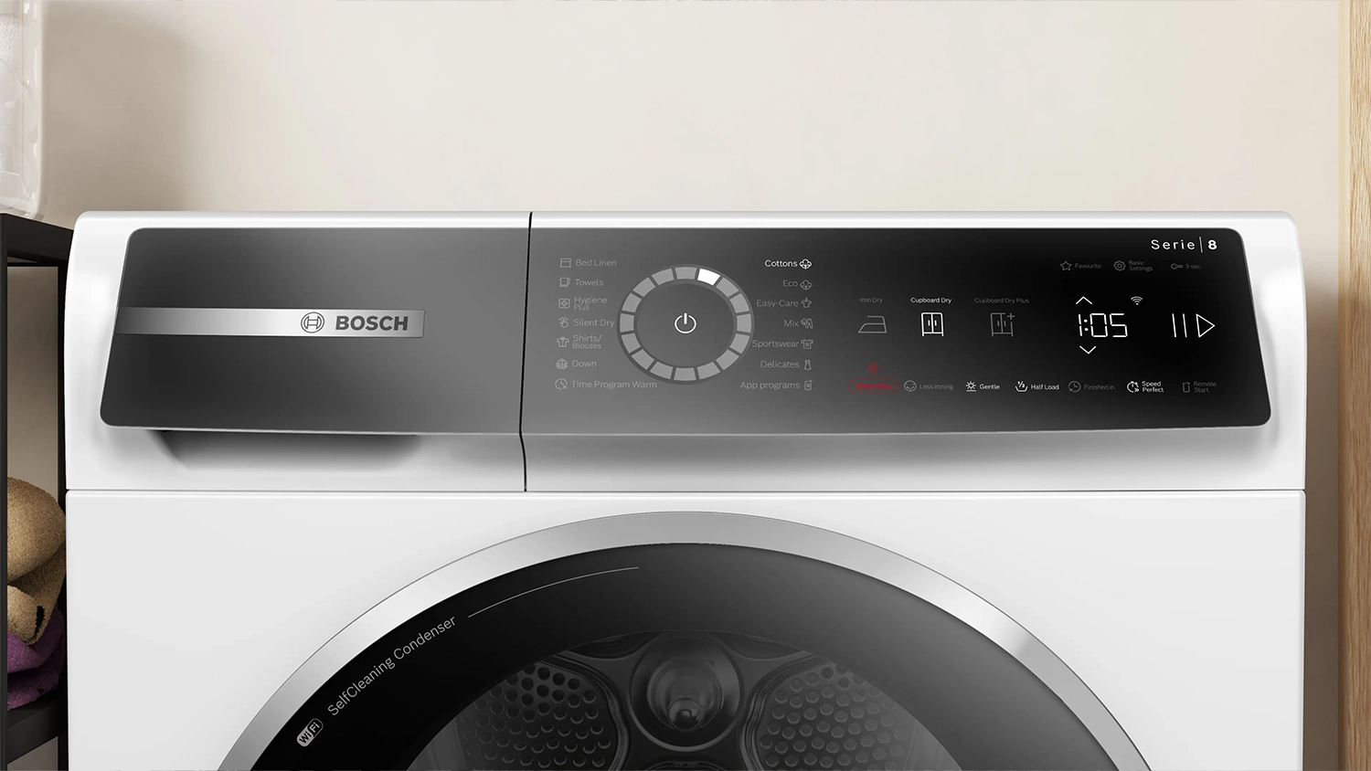 Detail na ovládací panel sušičky prádla Bosch WQB246DNBY