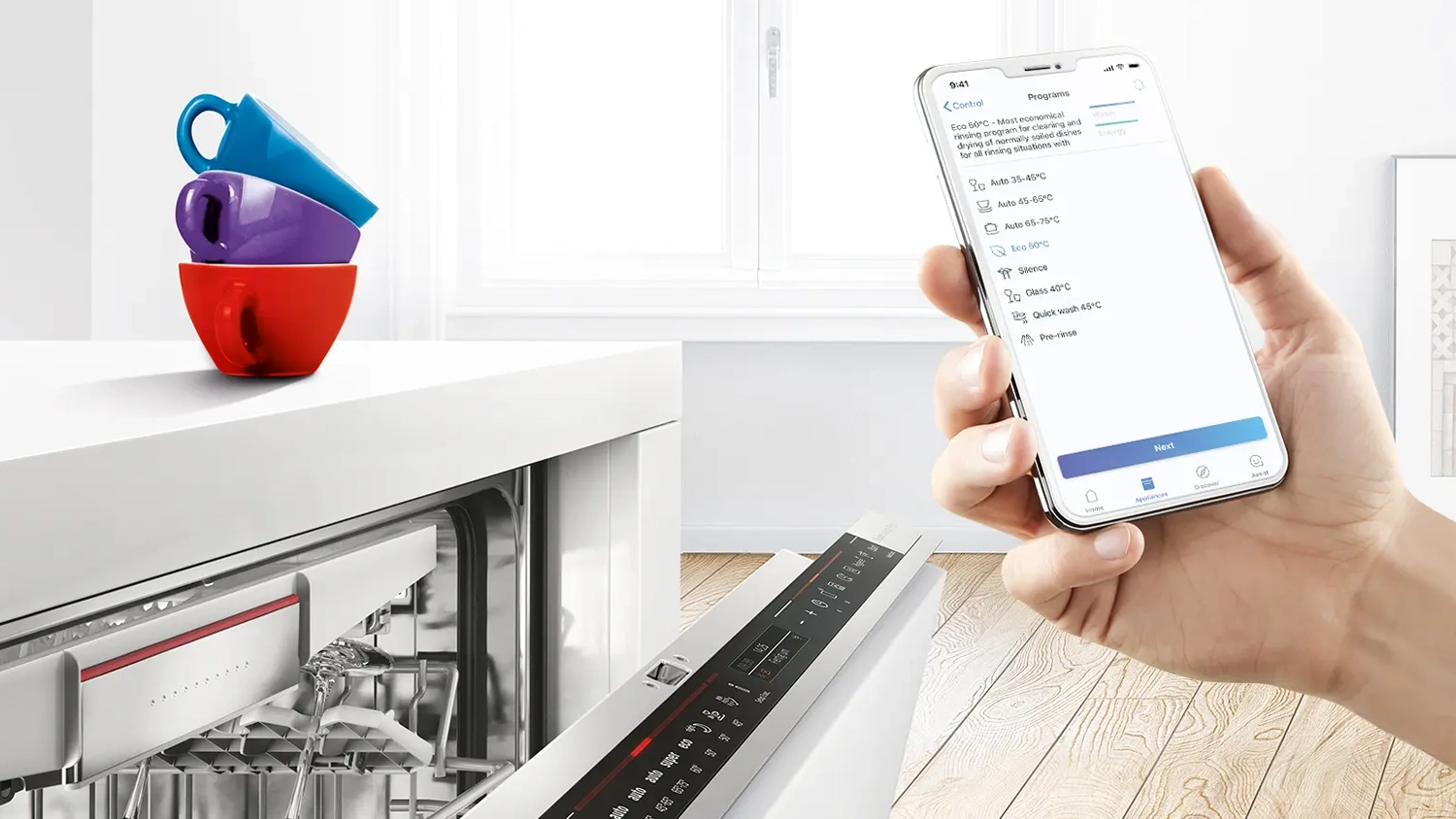 Aplikace Home Connect na telefonu u myčky Bosch