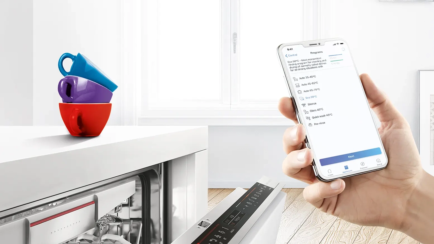Aplikace Home Connect na telefonu u myčky Bosch