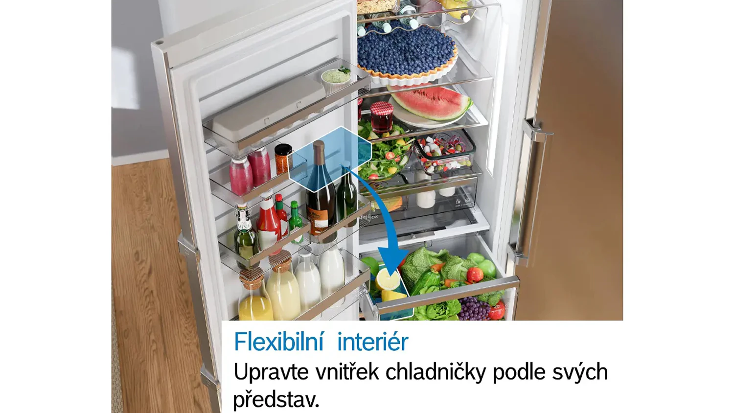 Flexibiln&iacute; interi&eacute;r monoklimatick&eacute; lednice Bosch KSN36VWCG
