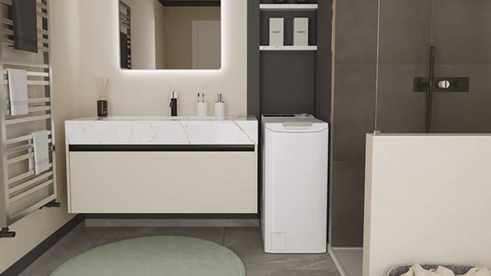 Pračka s vrchním plněním Candy TCA286TM5-S v koupelně_02