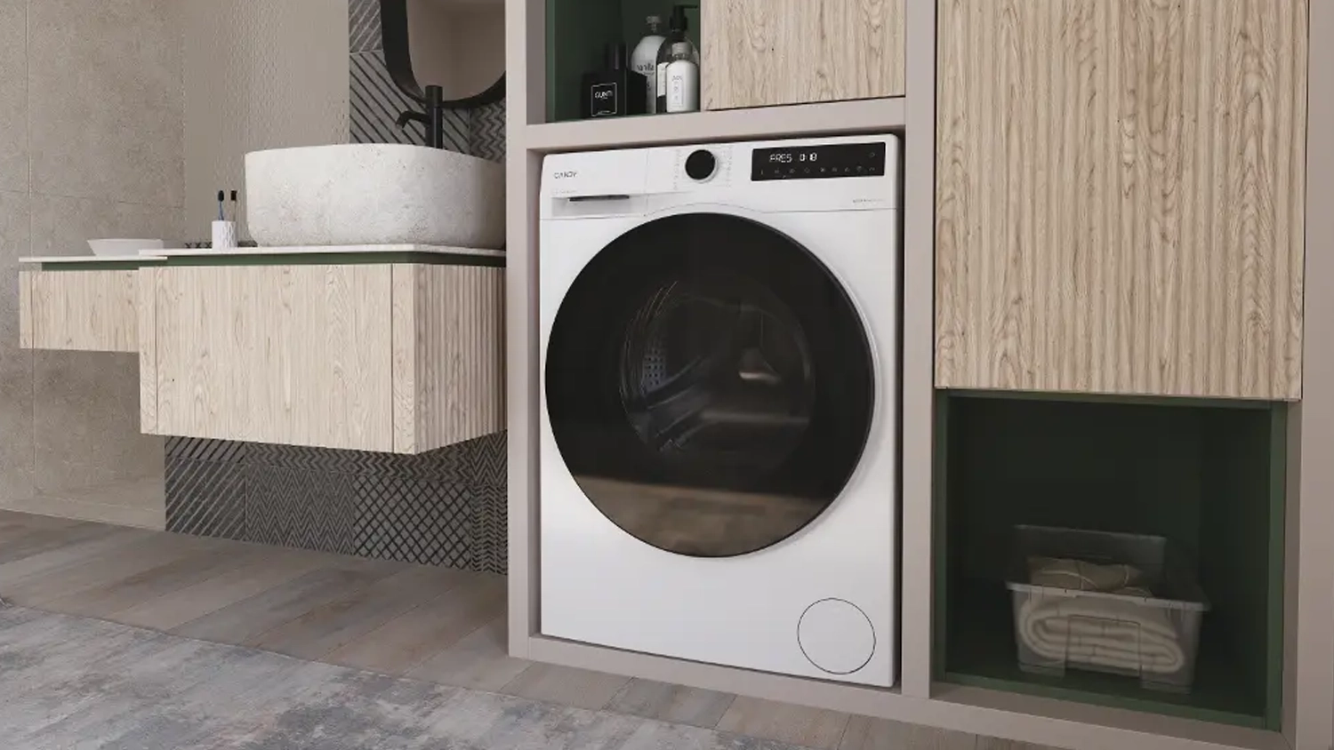 Pračka Candy BP 49SBL8-S v koupelně