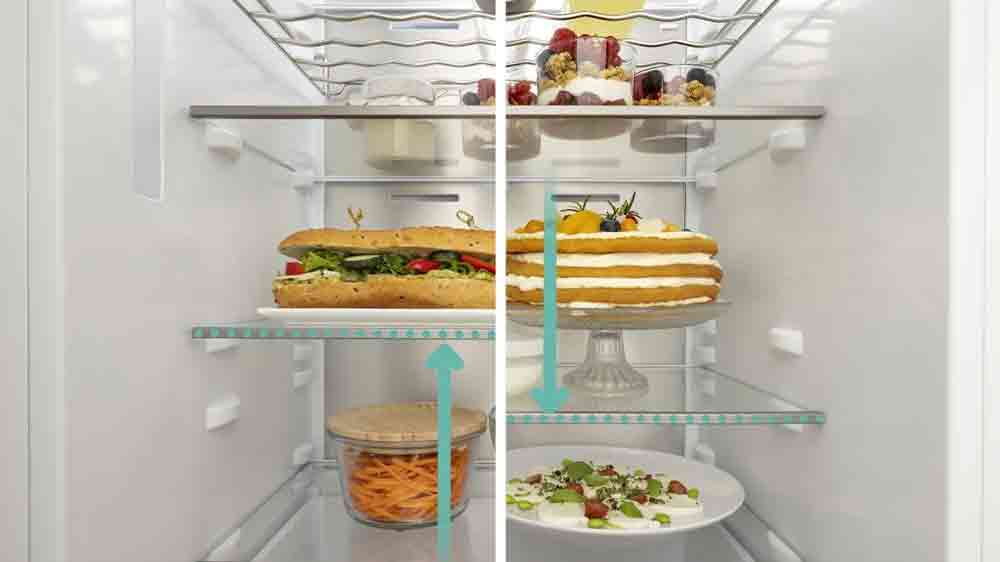 Jedlo na rôzne nastavených policiach chladničky Gorenje_02