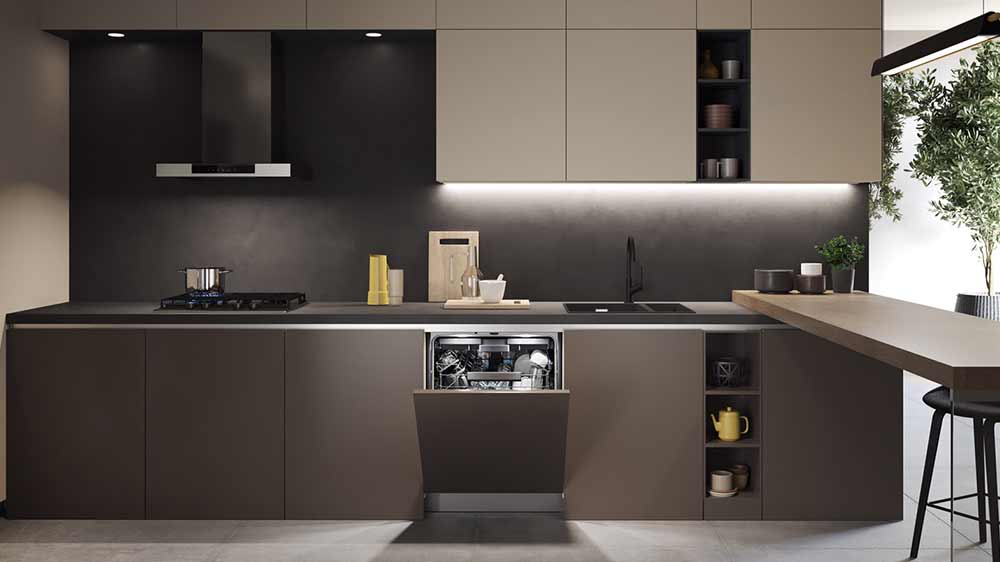 Vestavná myčka HAIER XI 6B0S3FSB otevřená zabudovaná v kuchyňské lince_05