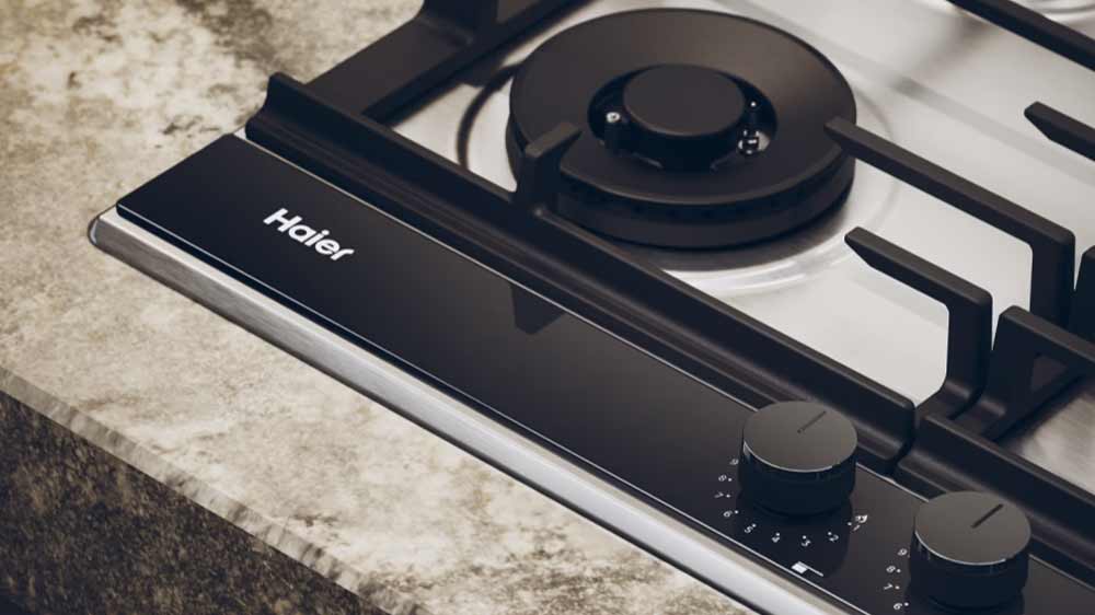 Varná plynová deska HAIER HAHG6BF4TX, detail na ovládání a plotýnku_03