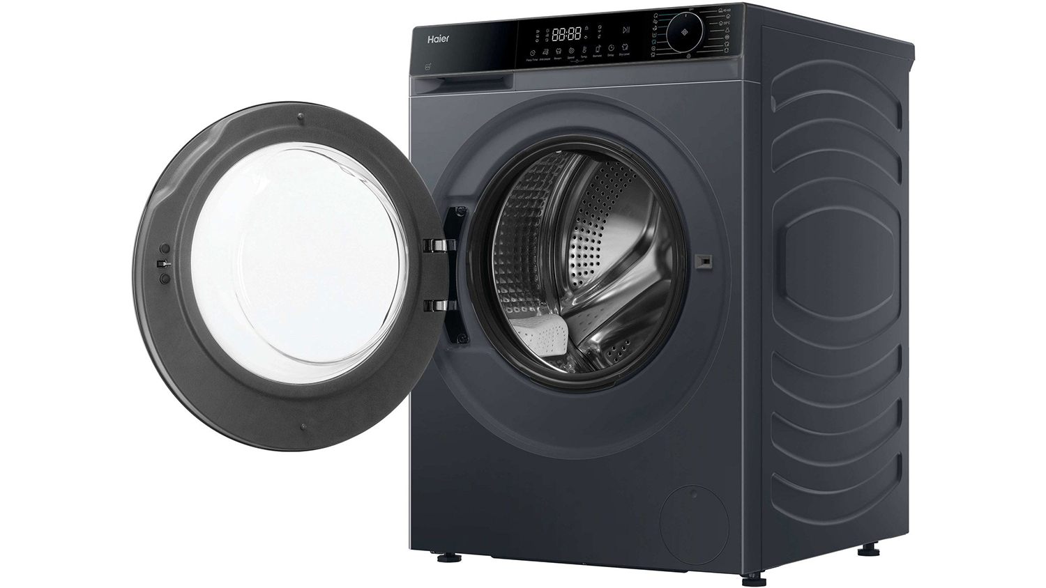 Pračka se sušičkou Haier s otevřenými dvířky pohled šikmo ze strany