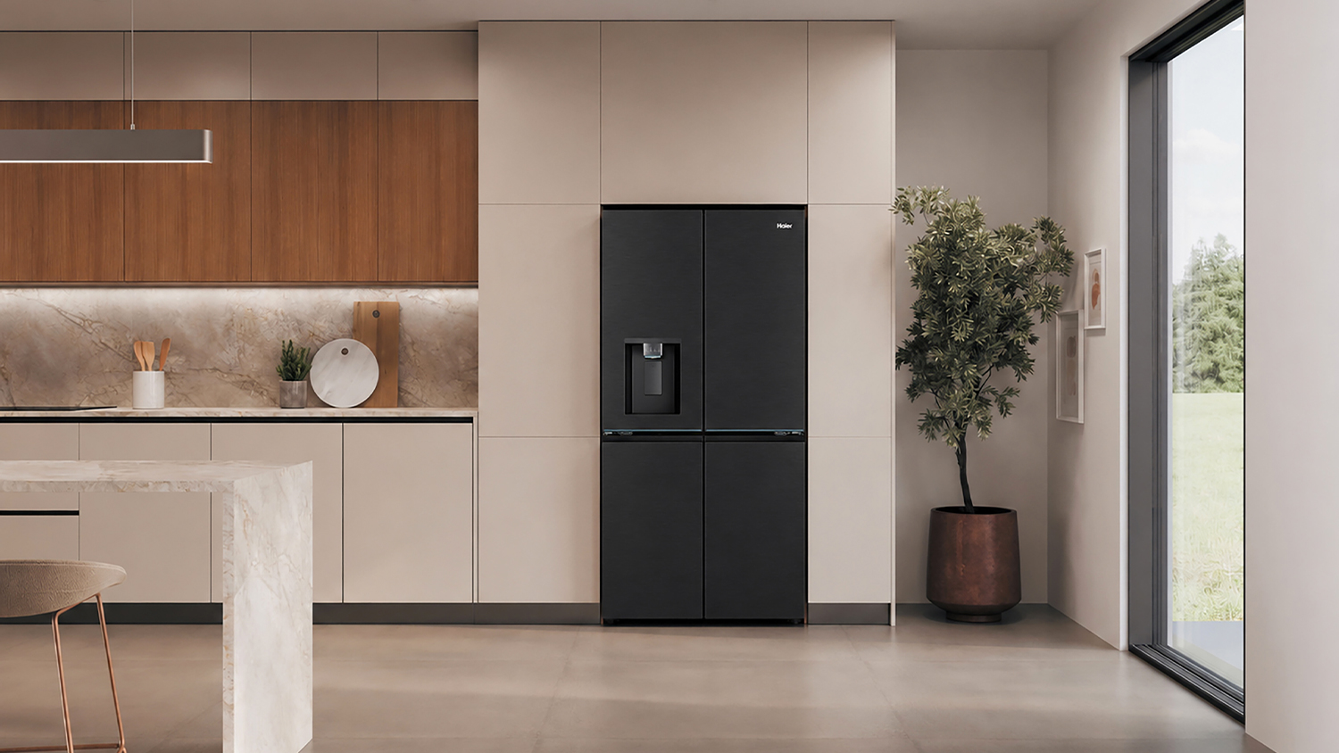 Vícedveřová lednička Haier HCW99F18DIMB součástí kuchyňské linky