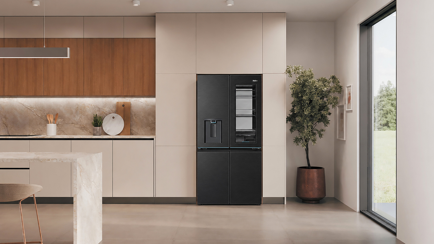 V&iacute;cedveřov&aacute; lednička Haier HCW99F18DHMB souč&aacute;st&iacute; kuchyňsk&eacute; linky