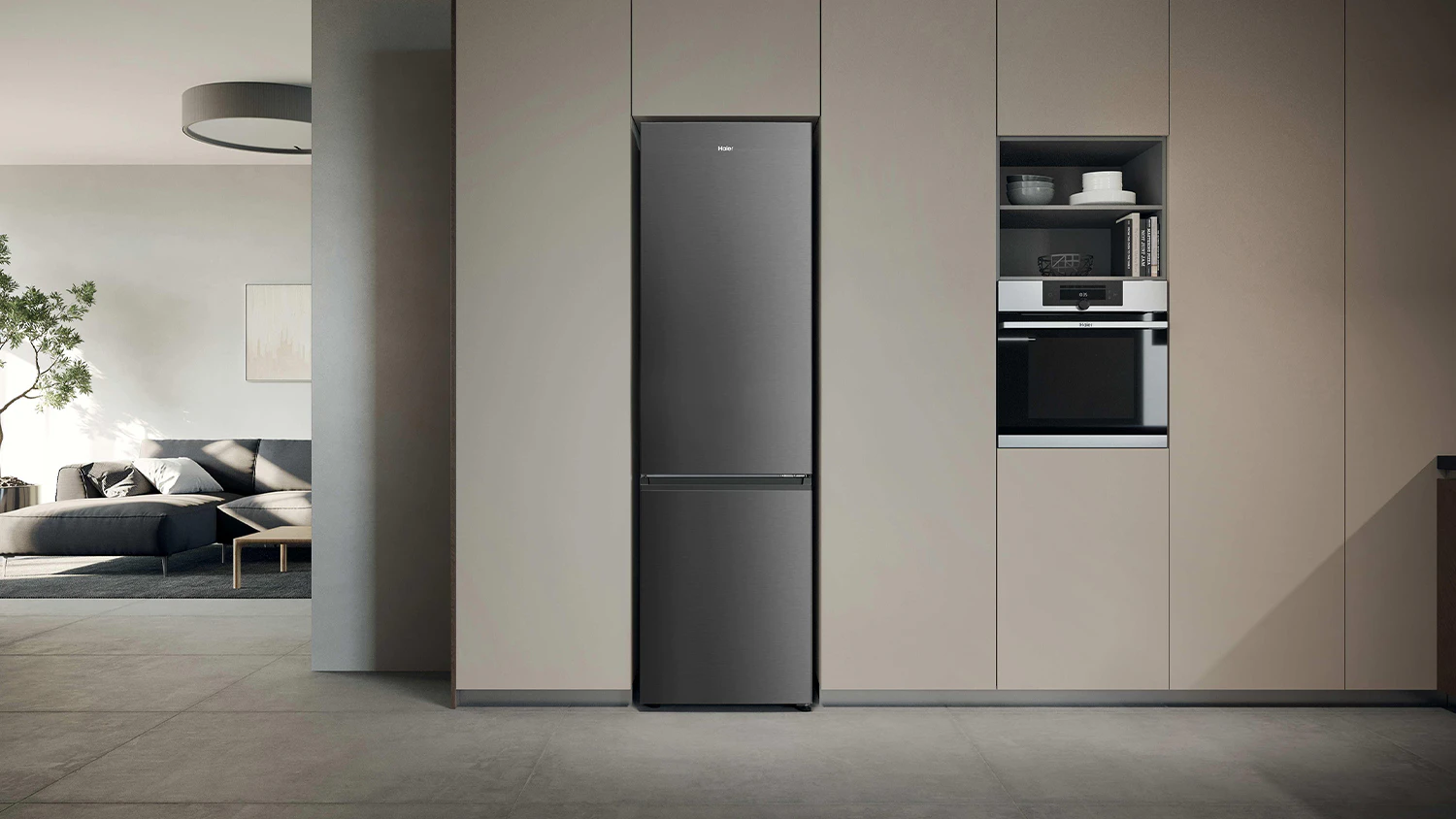 Kombinovaná lednička Haier HDPR3620ANPD součástí kuchyňské linky