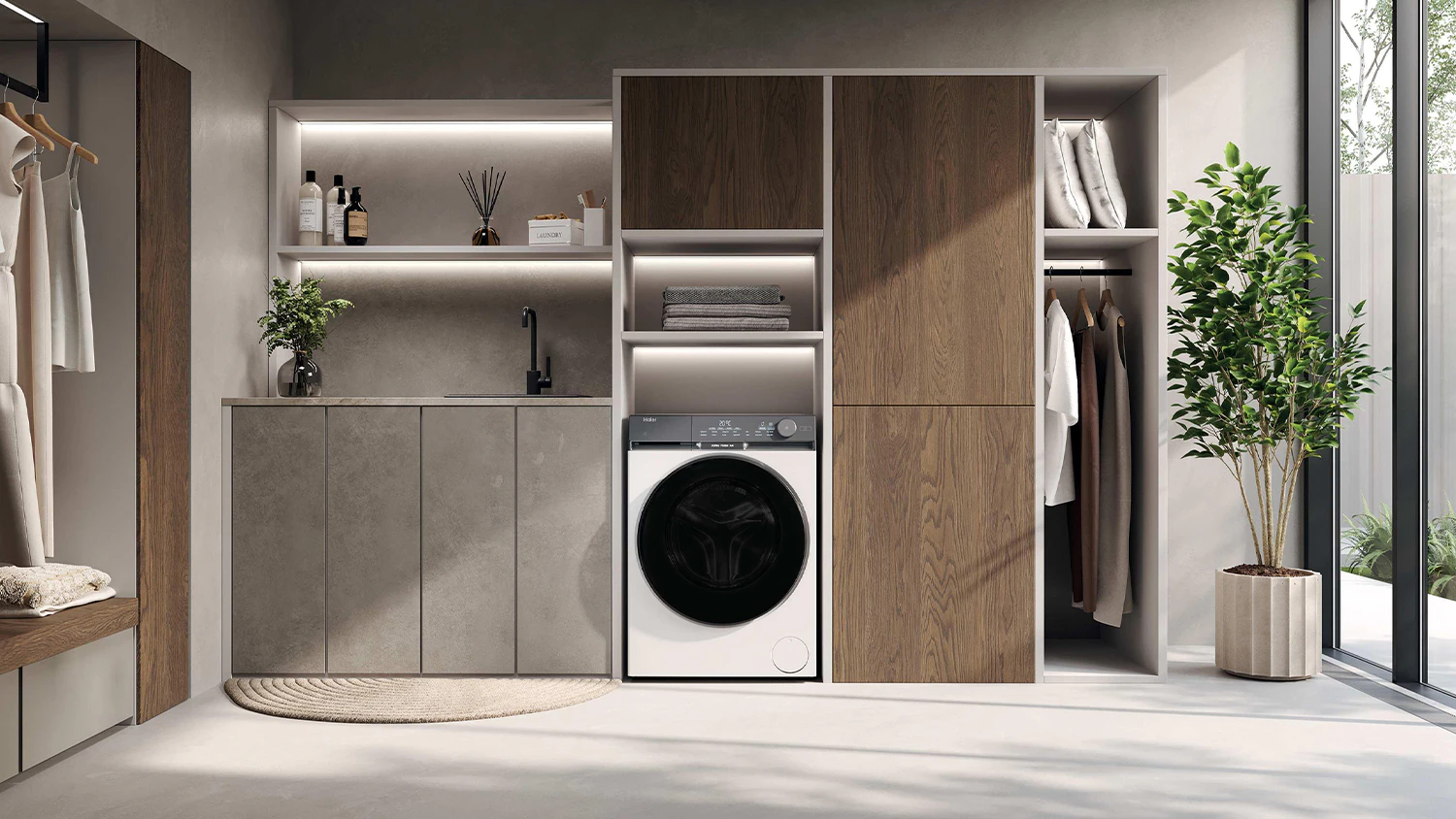 Pračka se su&scaron;ičkou Haier HWD100-B14387U1 v pr&aacute;delně