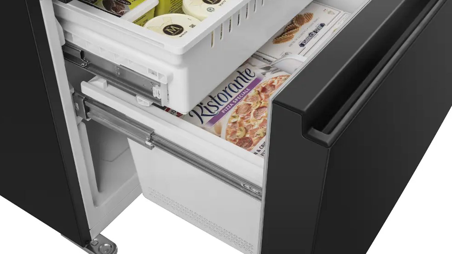 Uspořádání mrazicí části americké lednice Hisense