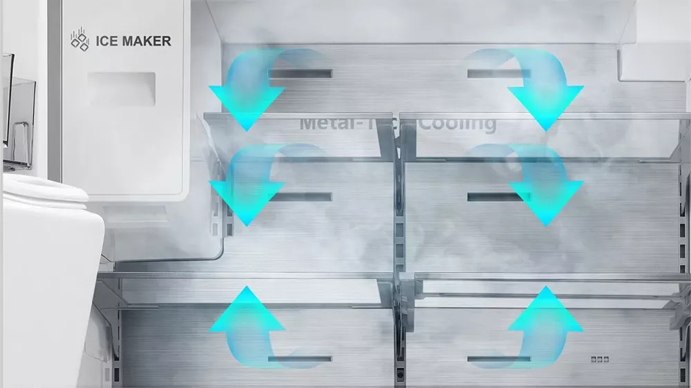 Funkce metal cooling u chladničky Hisense French door RF749N4SWSE_04