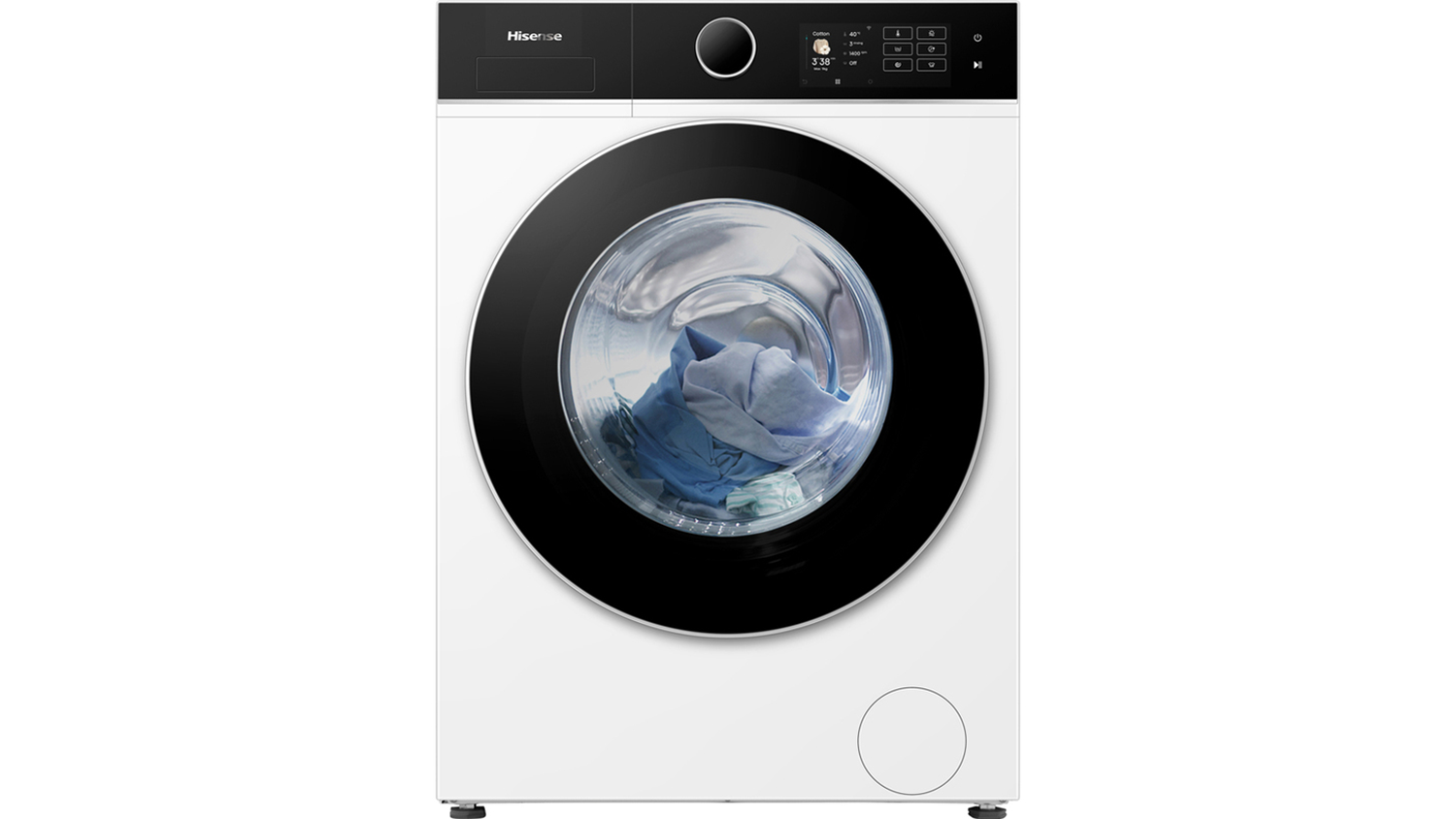 Pračka se sušičkou Hisense WD5i9043BWFS s prádlem uvnitř