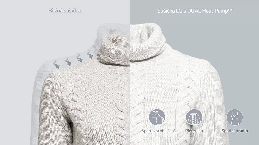 Svetr, kde je vidět rozdíl mezi sušením běžnou sušičkou a sušičkou LG_02