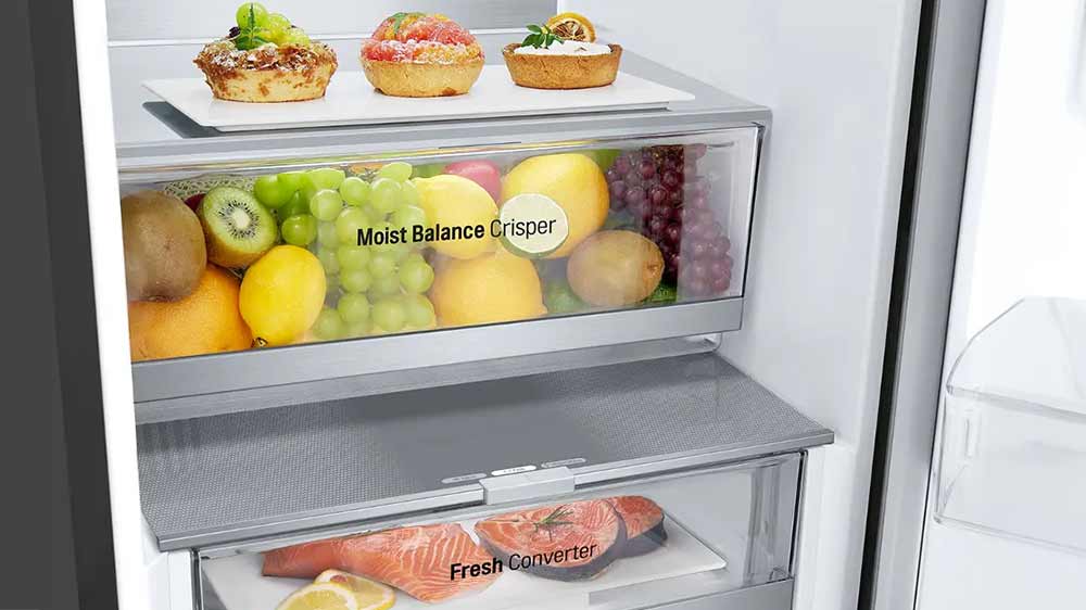 Přihr&aacute;dky na zeleninu a maso uvnitř kombinovan&eacute; chladničky LG GBV5250CEP_03