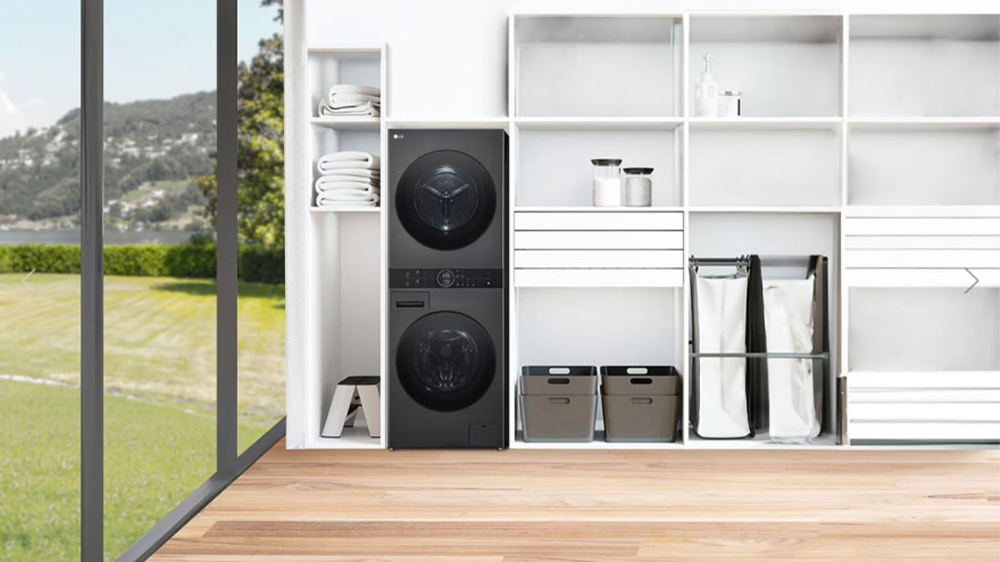 Pracia veža LG WT1210EGF s otvoren&yacute;mi dvierkami pri pr&aacute;čke aj su&scaron;ičke