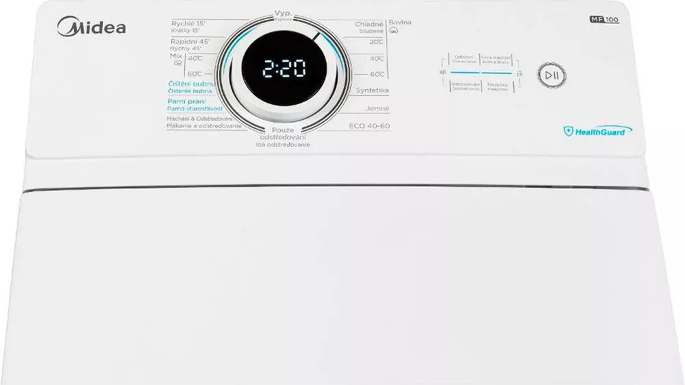 Detail ovládacího kolečka s displejem vrchem plněné pračky Midea MF100T80/W-CZ_02