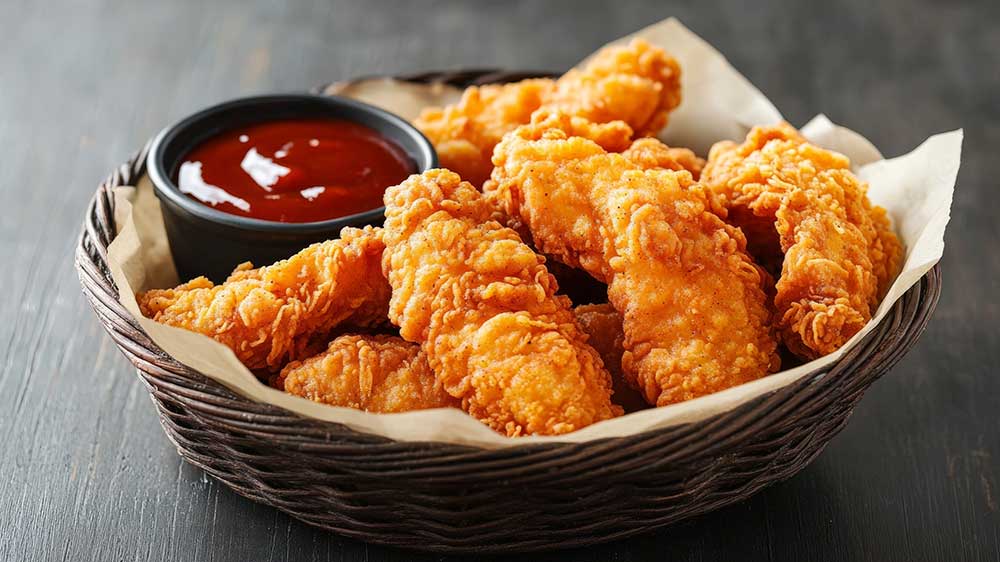 Křupavé fritované kuřecí kousky v košíku_03