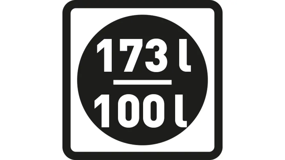 Piktogram objemu 173 l chladničky a 100 l mrazáku