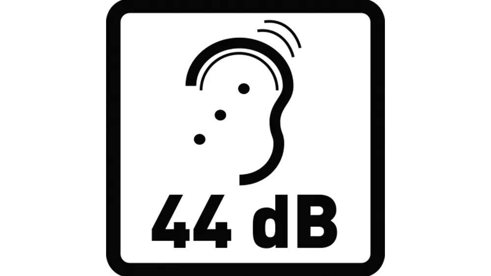 Piktogram znázorňující hlučnost jen 44 dB myčky Philco PD 1467