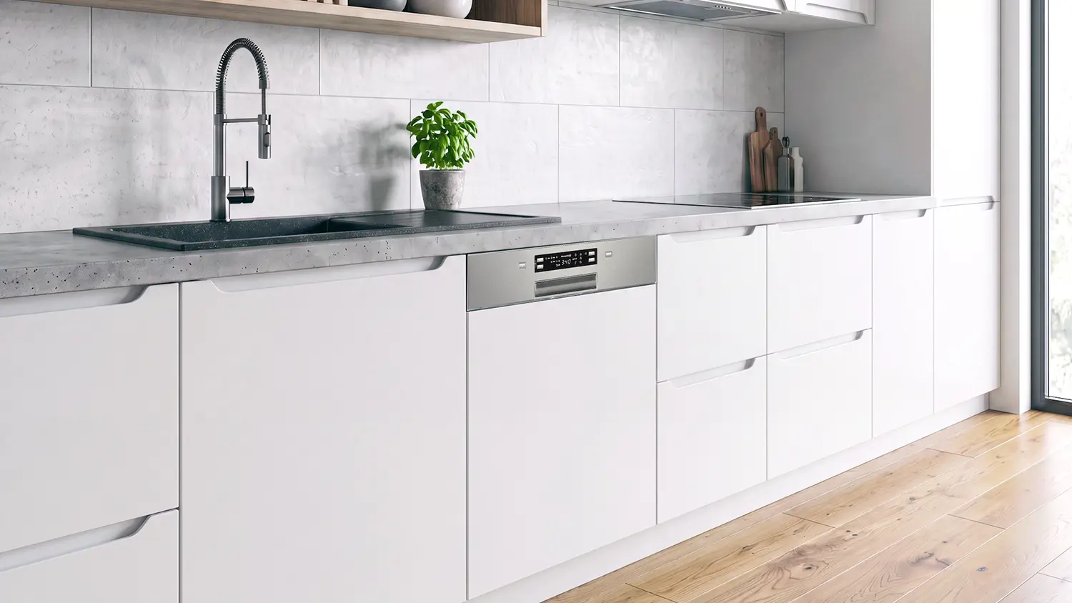 Vestavná myčka Philco PD 1467 v bílé kuchyni