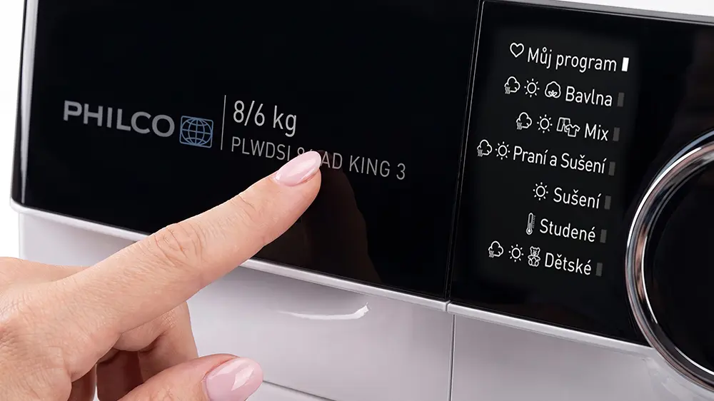 Prst dot&yacute;kaj&iacute;c&iacute; se ovl&aacute;dac&iacute;ho panelu pračkosu&scaron;ičky Philco PLWDSI 86 AD King 3