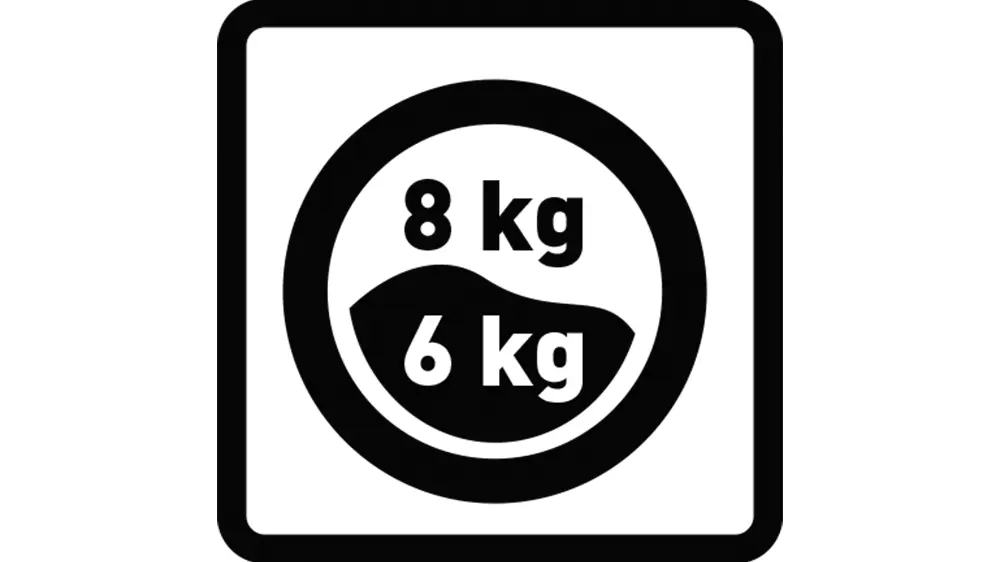 Piktogram na kapacitu 8/6 kg pračkosu&scaron;ičky Philco PLWDSI 86 AD King 3