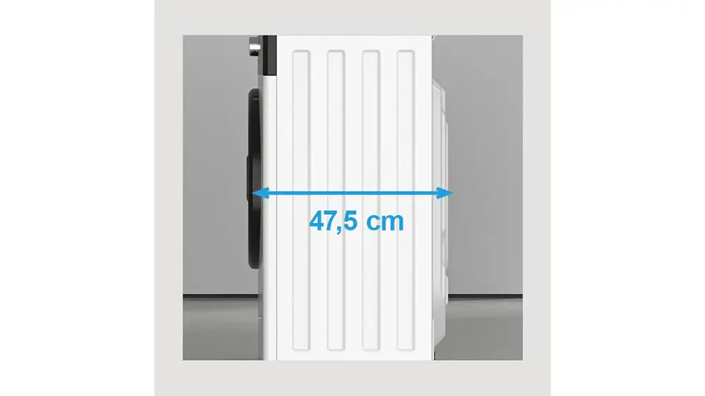 Demonstrace rozměru SLIM hloubky pračky 47,5 cm.