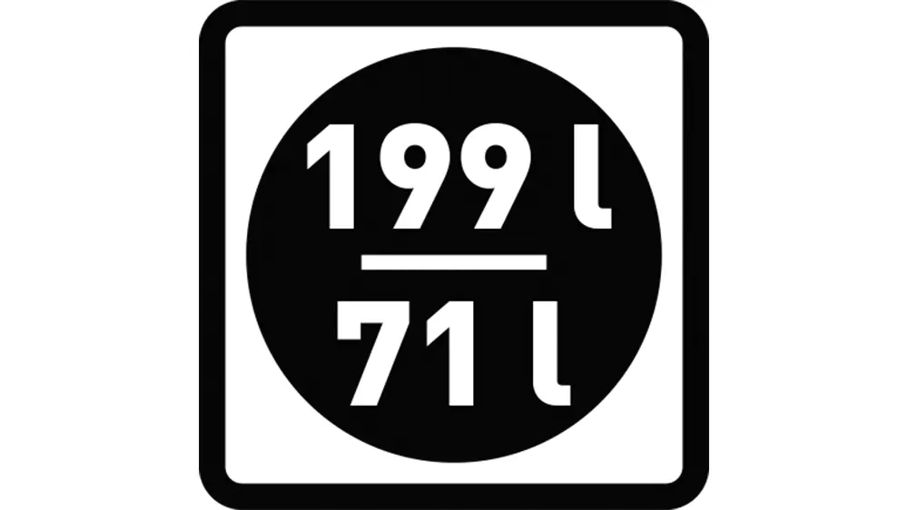 Piktogram zobrazující objem lednice 199 l a objem mrazáku 71 l