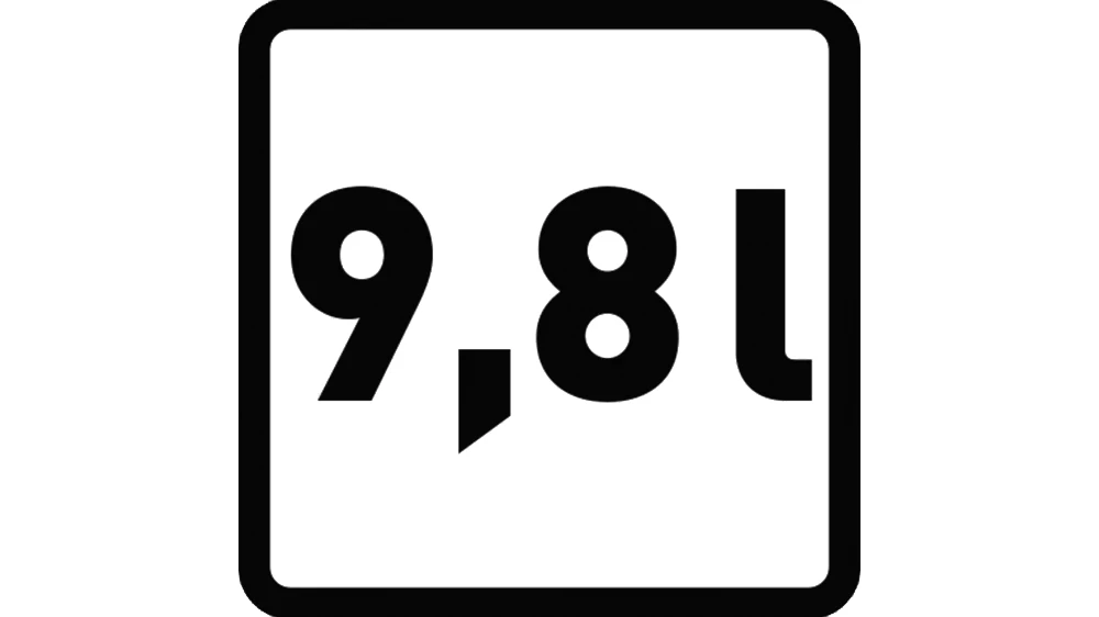 Piktogram objemu 9,8&nbsp;l.