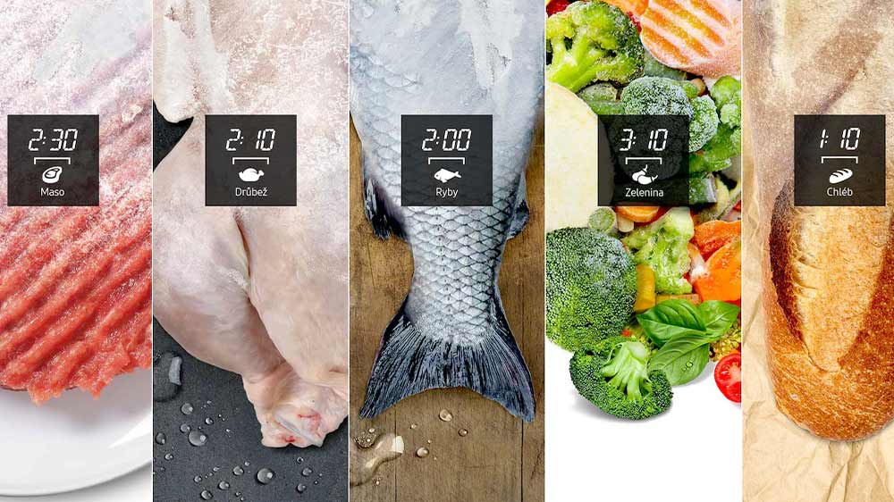 5 automatických programů rozmrazování mikrovlnné trouby Samsung MG23K3513AW/EO_02