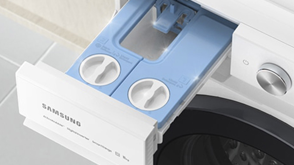Pračka Samsung WW11BB744DGBS7 – dvojitá přihrádka s automatickým uvolňováním