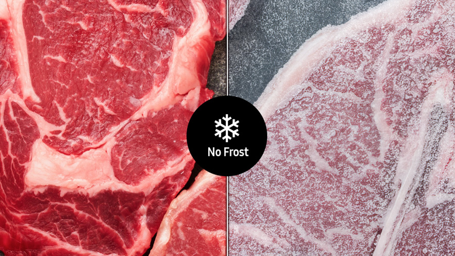 Detail na zamražené maso s technologií No Frost