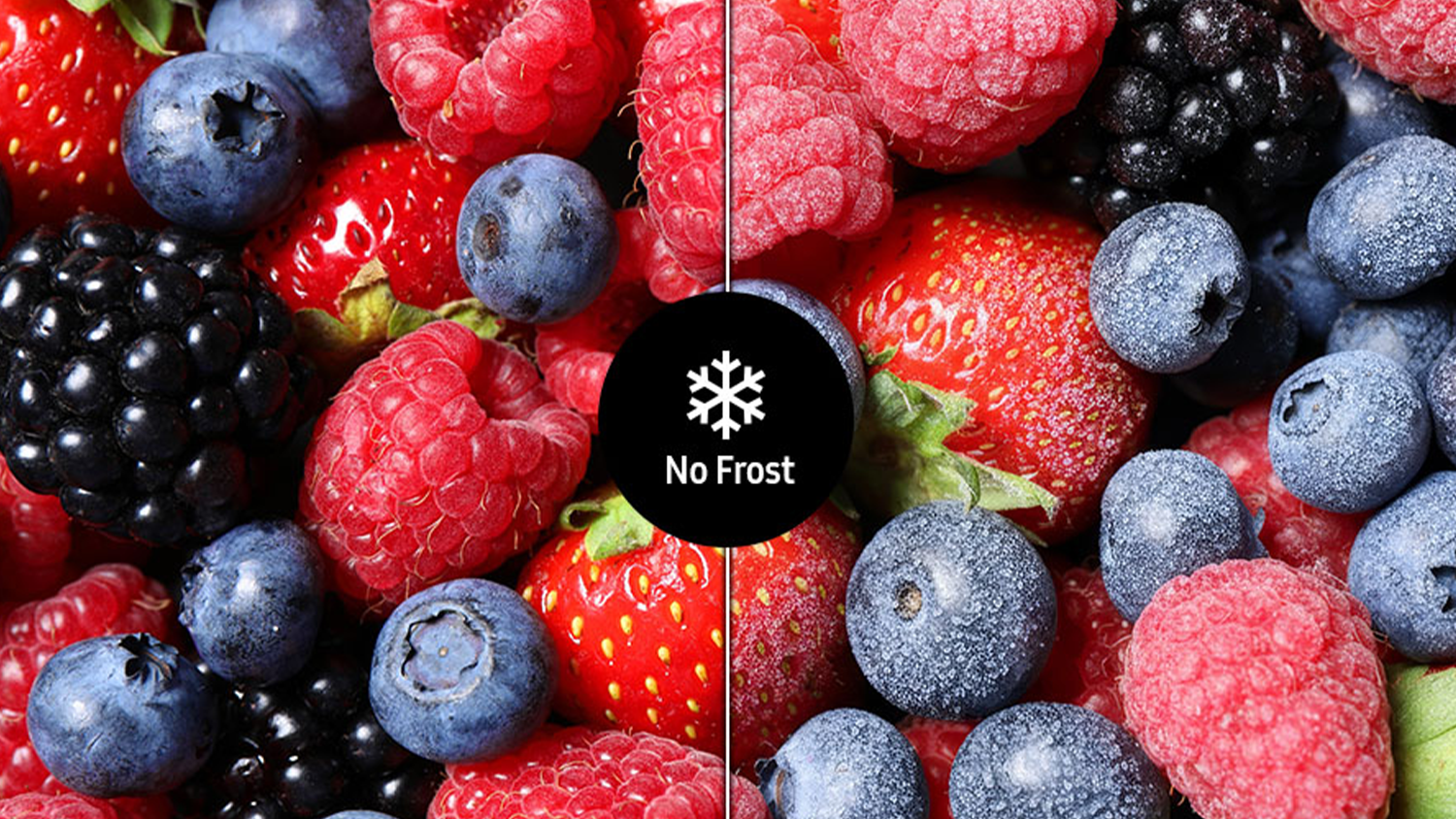 Detail na zmražené ovoce s technologií No Frost