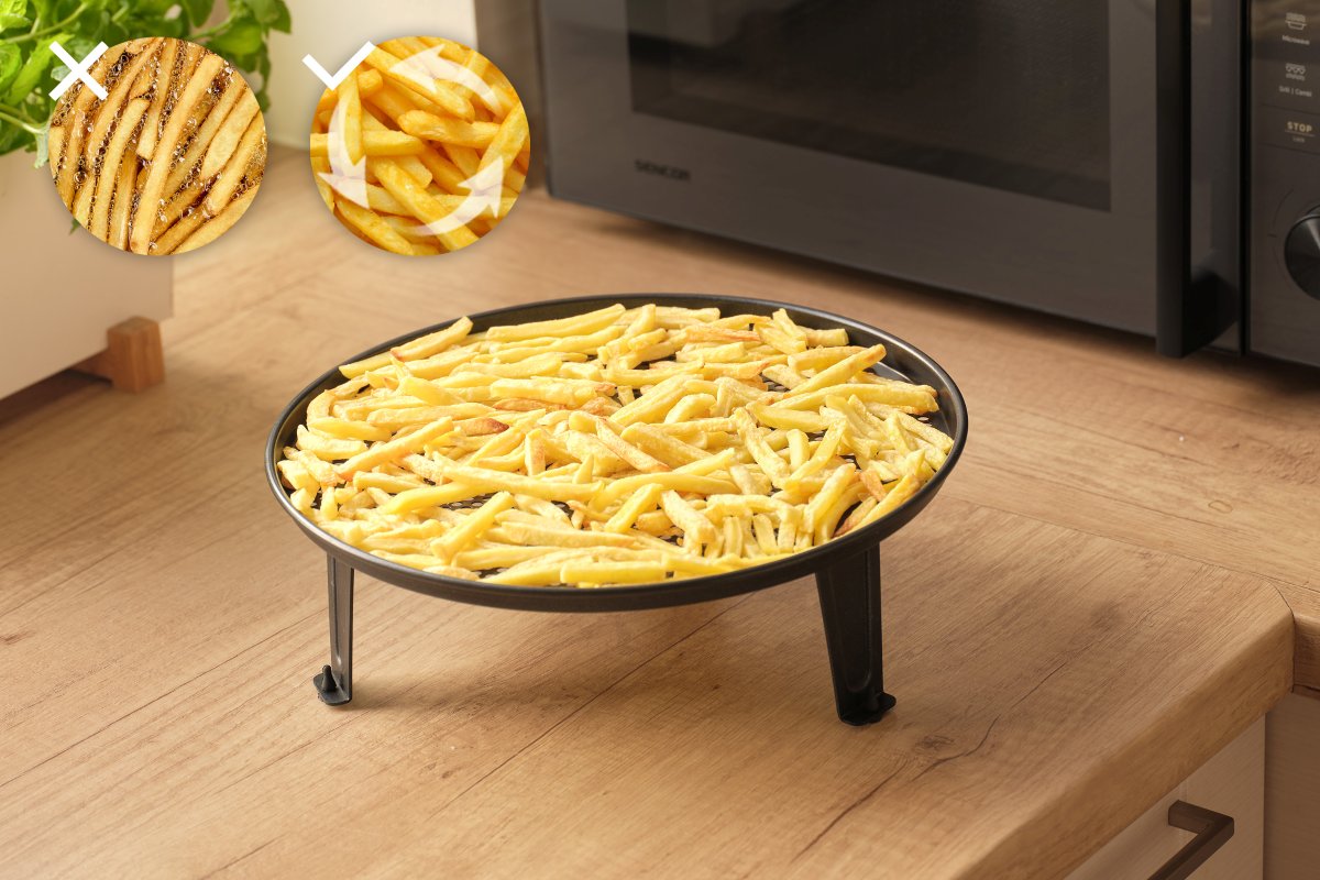 Speci&aacute;ln&iacute; ro&scaron;t pro horkovzdu&scaron;nou frit&eacute;zu; rovnoměrn&eacute; prouděn&iacute; vzduchu pro křupav&eacute; hranolky