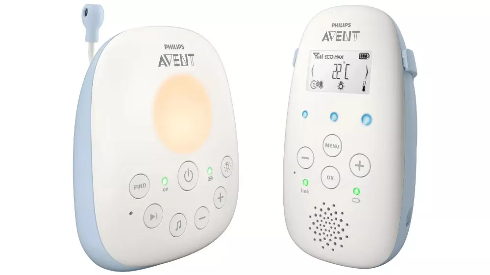Zapnutá audio dětská chůvička Philips Avent Advanced SCD 715/52 se světelnou indikací a zobrazením údajů na displeji_06