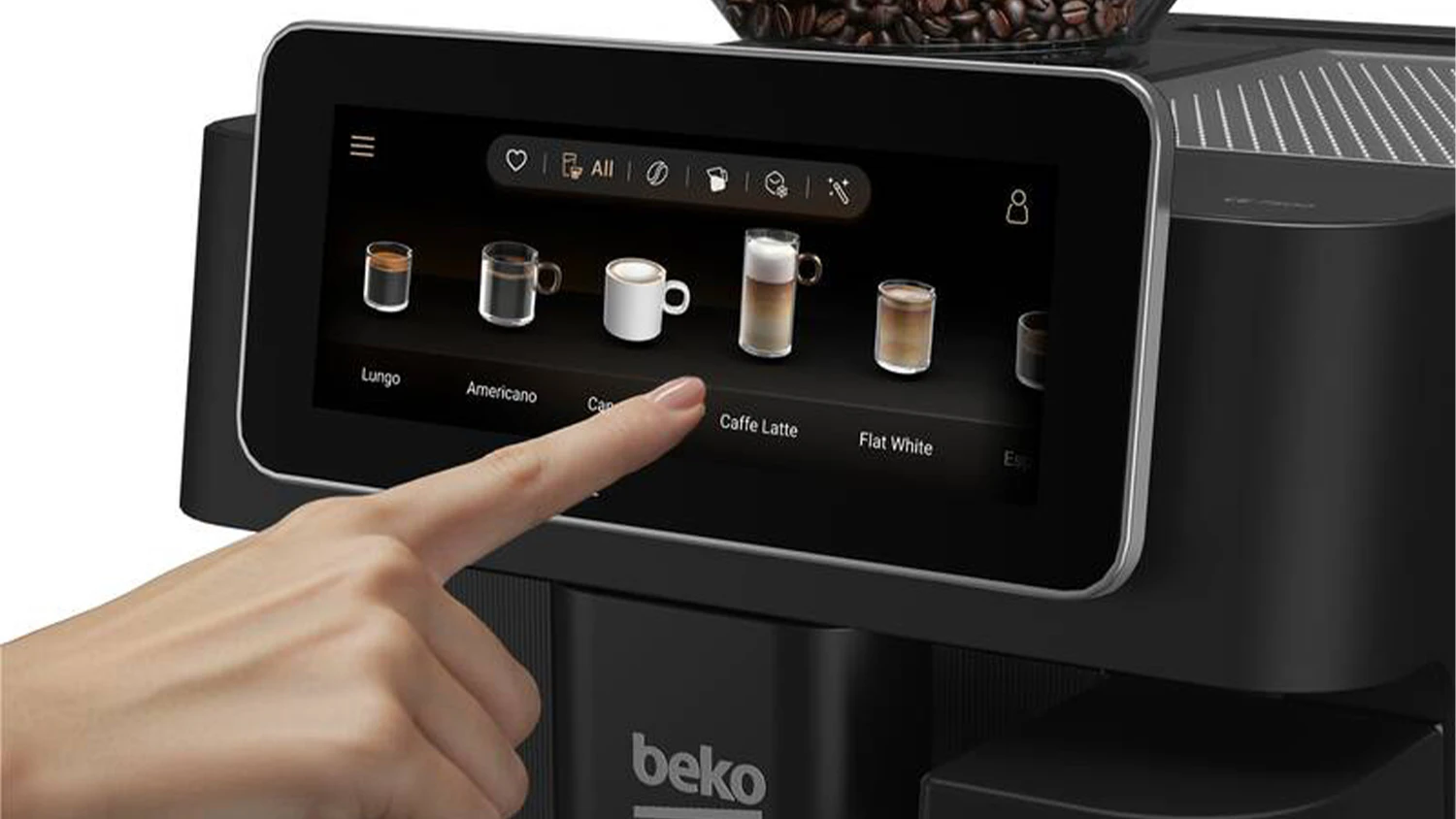 Vyb&iacute;r&aacute;n&iacute; k&aacute;vy na displeji k&aacute;vovaru Beko CEG 8564 B