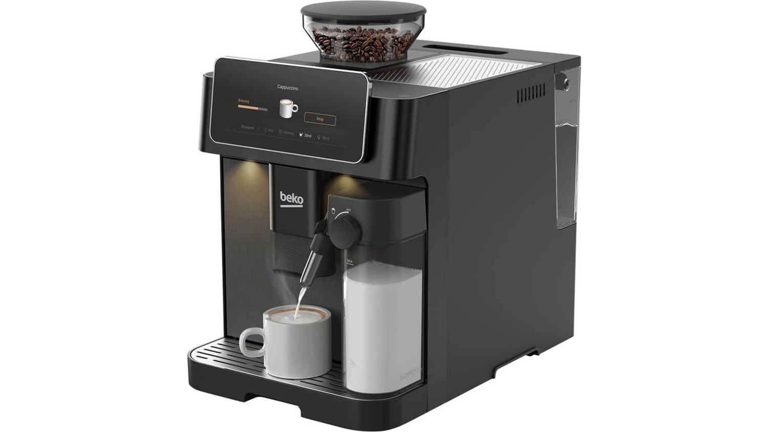 Př&iacute;prava ml&eacute;čn&yacute;ch n&aacute;pojů v k&aacute;vovaru Beko CEG 8564 B