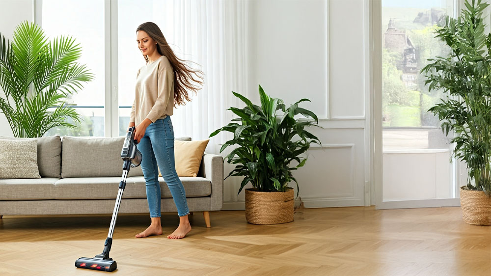 Žena uklízí s tyčovým vysavačem_06