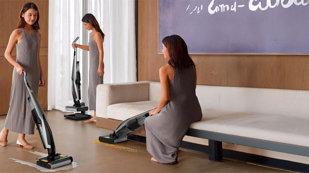 Žena upratuje s viacúčelovým vysávačom Deerma DEM-VX96W_02