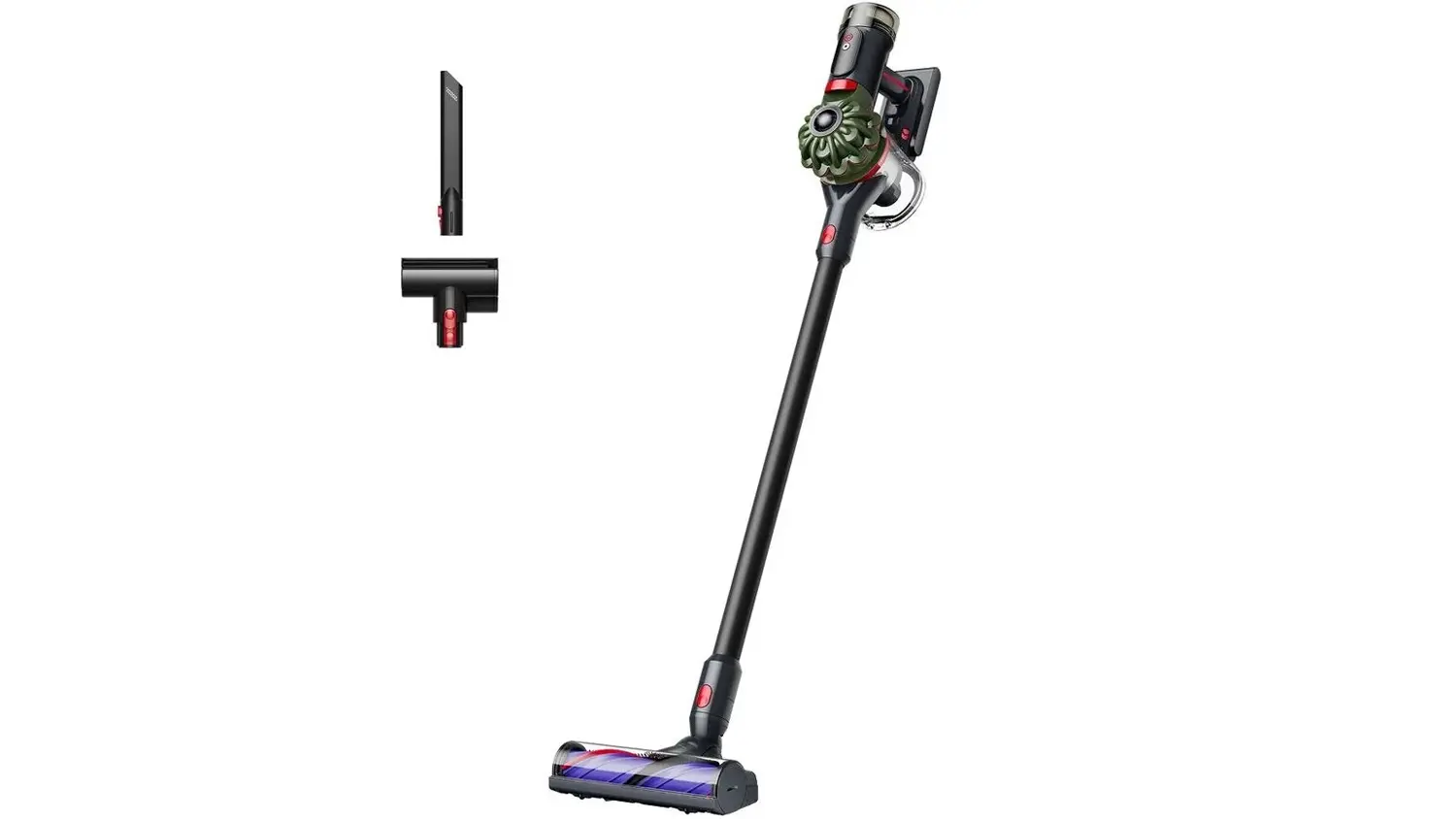Tyčov&yacute; vysavač Dyson V8 Cyclone čern&yacute; zepředu s hubicemi