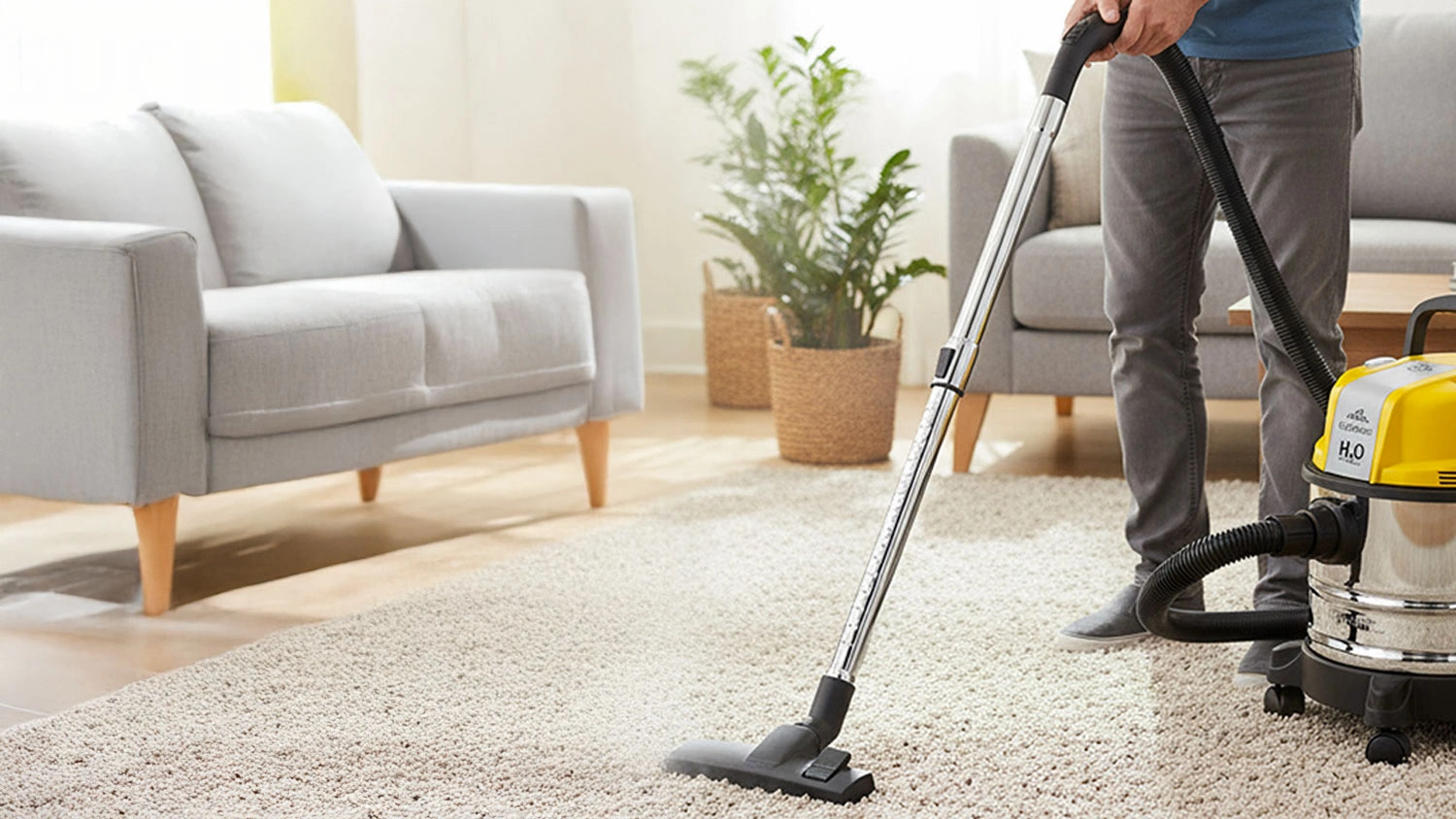 Muž vys&aacute;va koberec vys&aacute;vačom ETA 4211 90000 Fachmann